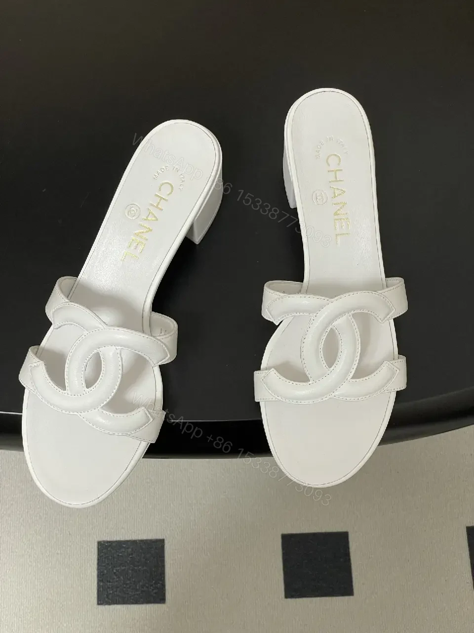 View 8 of White Calfskin Block-Heel Sandals: Couture-Inspired Comfort