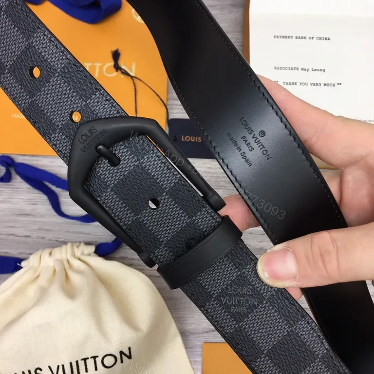 View 6 of Damier Ebony Belt: Refined Luxury Matt Buckle, 3cm