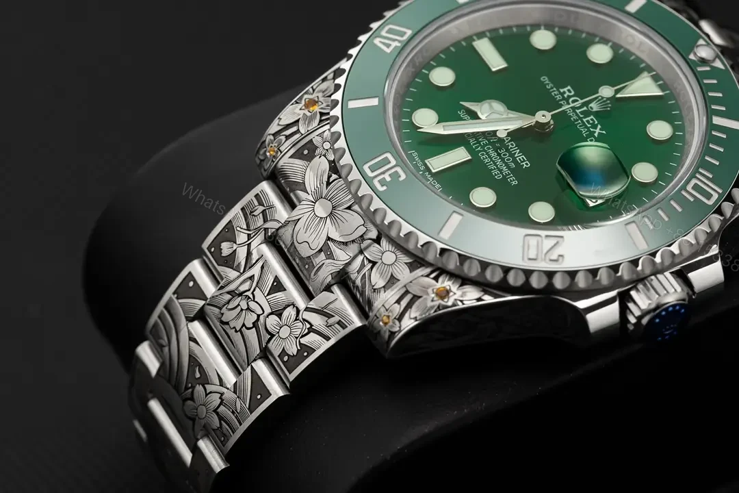 View 2 of Super Clone Rolex Submariner Green Dial Engraved Oyster Bracelet Premium 40MM ROL-SUB-GRN-ENG-OYS-40-RG