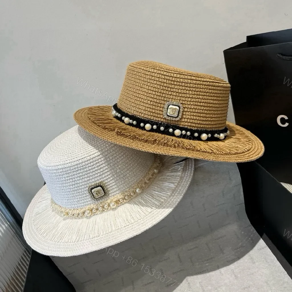 View 3 of Chic Straw Hat with Pearl Trim — Timeless Resort Style