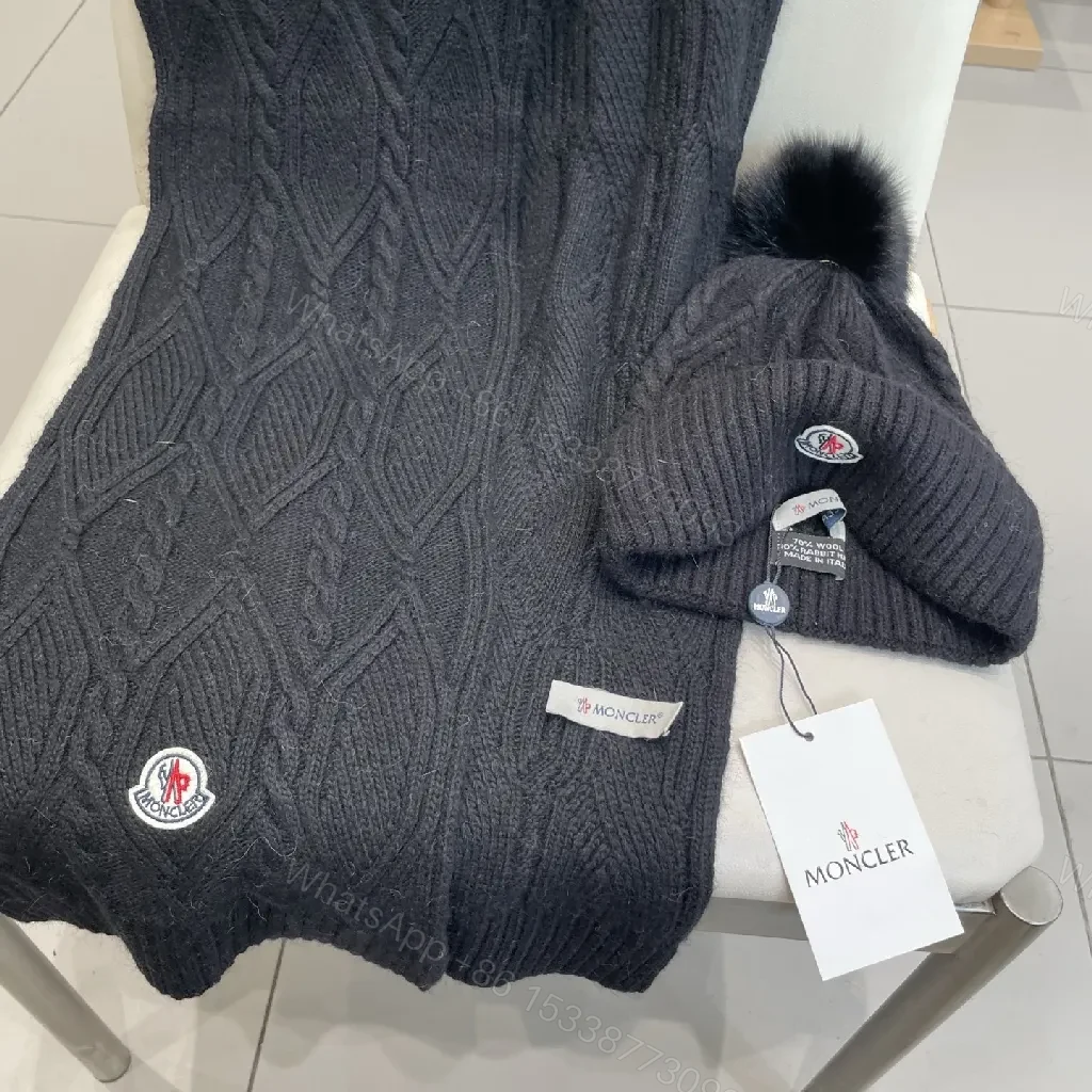 View 4 of Deep Black Knit Scarf & Beanie Set: Cable Knit, Cozy Warmth