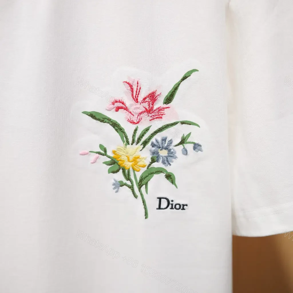 View 2 of White Cotton Tee Floral Embroidered Round-Neck Shirt