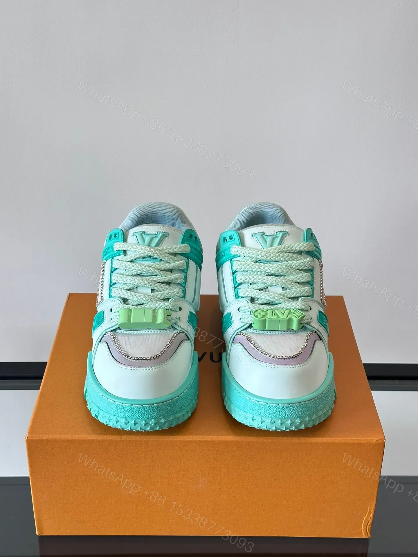 View 2 of LV Men Mint Green Leather Sneakers