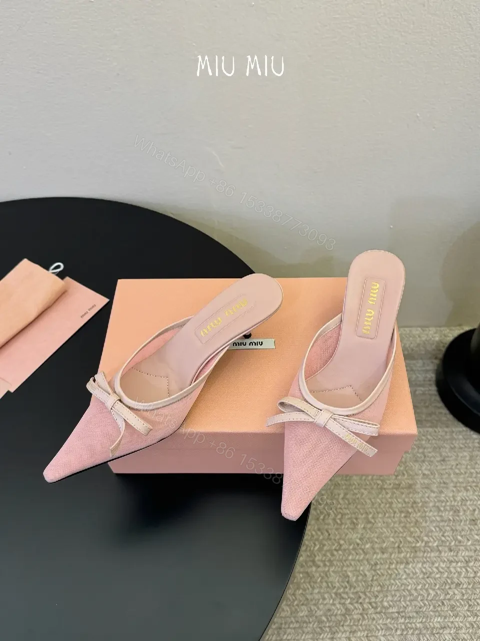 View 6 of Blush Pink Pointed-Toe Mules, Luxe Textured Knit Heel
