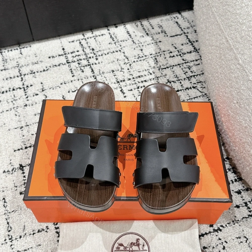 高仿Hermes*Kos系列H251012Z0厚底木質拖鞋黑色4CM免檢版 — view 1
