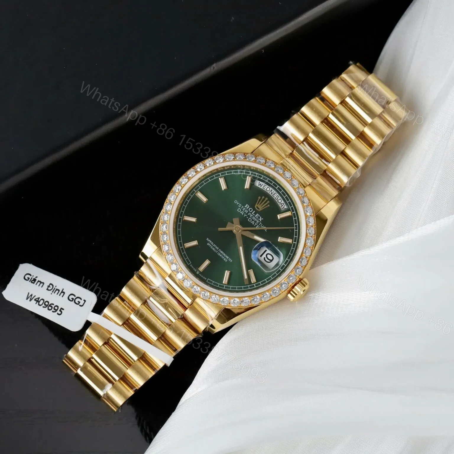View 3 of Superclone Rolex Day-Date Bright Green Diamond Dial 128398tbr-0035 36 mm