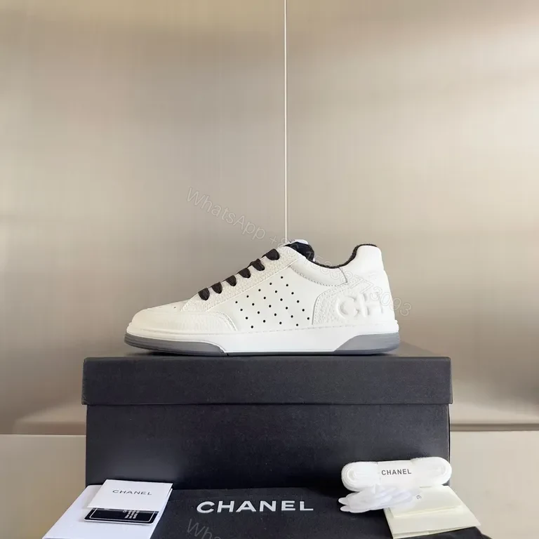 View 5 of Clean White Chanel-Inspired Court Sneakers with Bold Black Laces