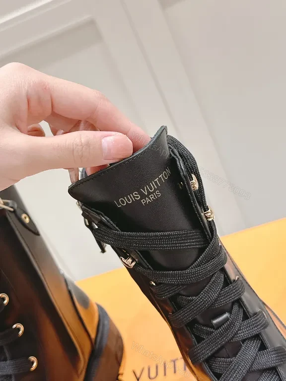 View 3 of Glossy Black Combat Boot - Louis Vuitton-Inspired Detailing, All-Day Comfort