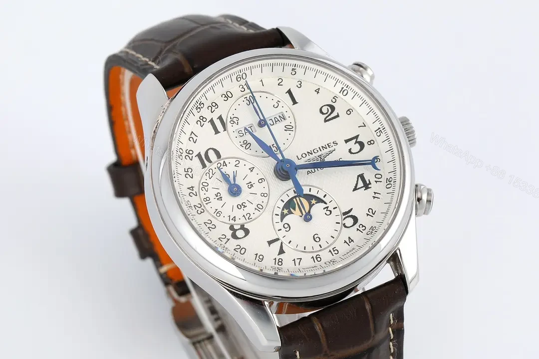 View 4 of Longines Master Collection Moonphase Eight Hand V4 Edition Silver Dial Brown Leather Strap Stainless Steel Case