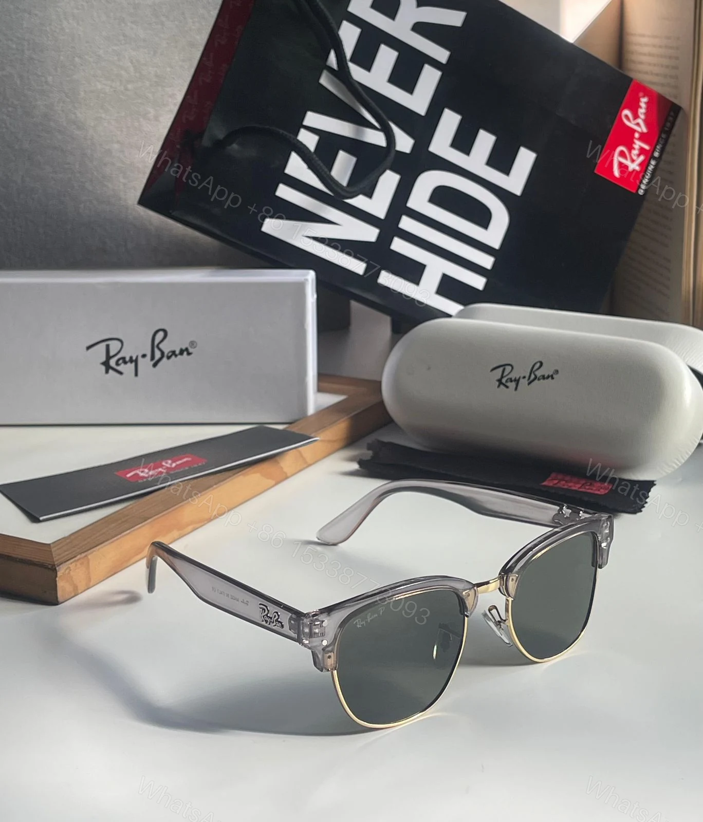 View 4 of Ray-Ban Clubmaster Black-Dark Polarized Metal