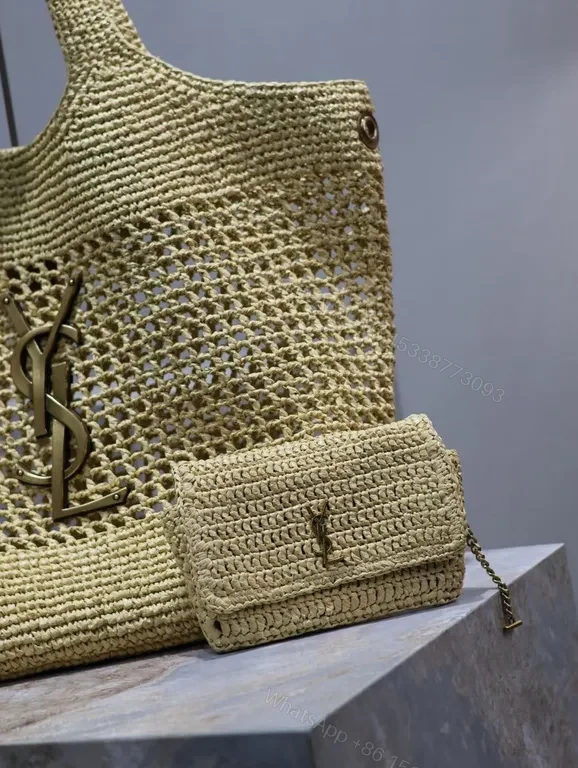 View 6 of Sun-Kissed Weave Tote: YSL Hardware, Open-Top, Luxuriously Practical
