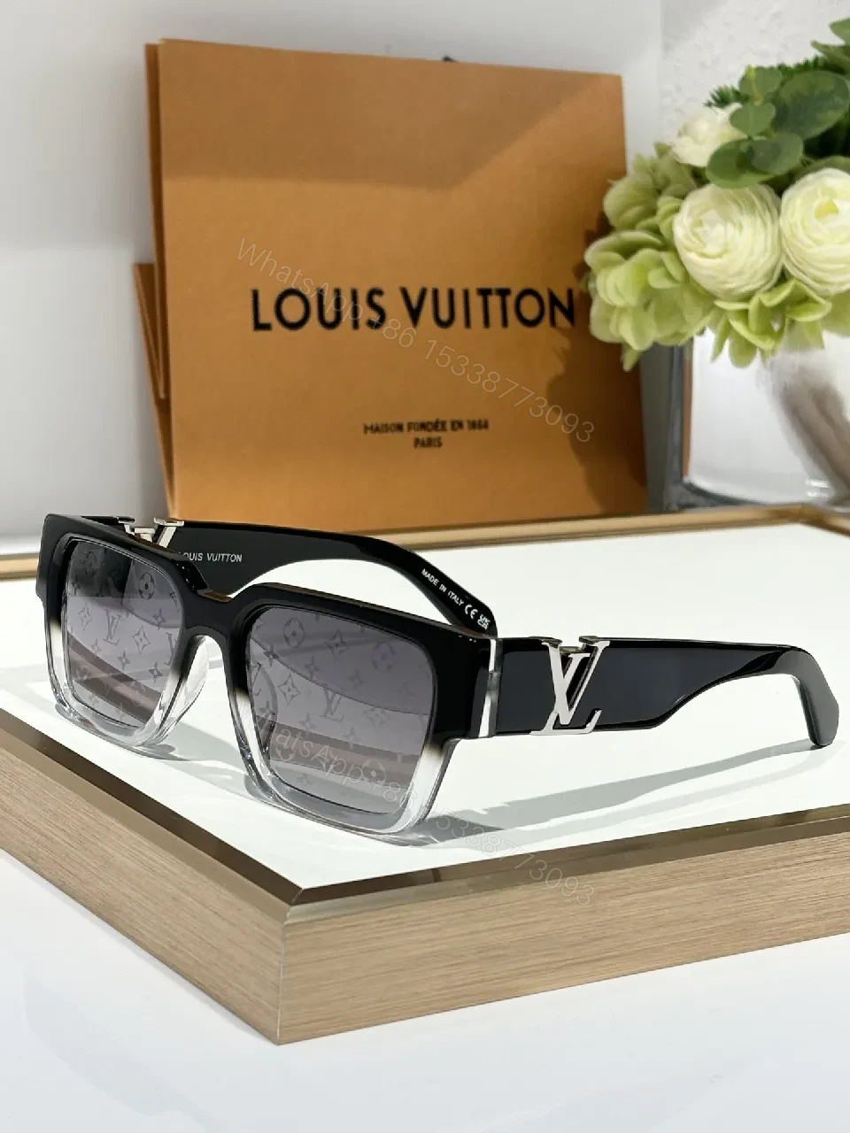 View 4 of Bold Black Sunglasses with Gold Emblem – Modern, Durable Acetate Frames