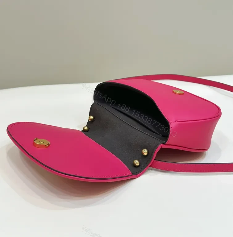 View 8 of Vivid Pink Crossbody Bag: Gold Accent, Luxe Leather, Compact