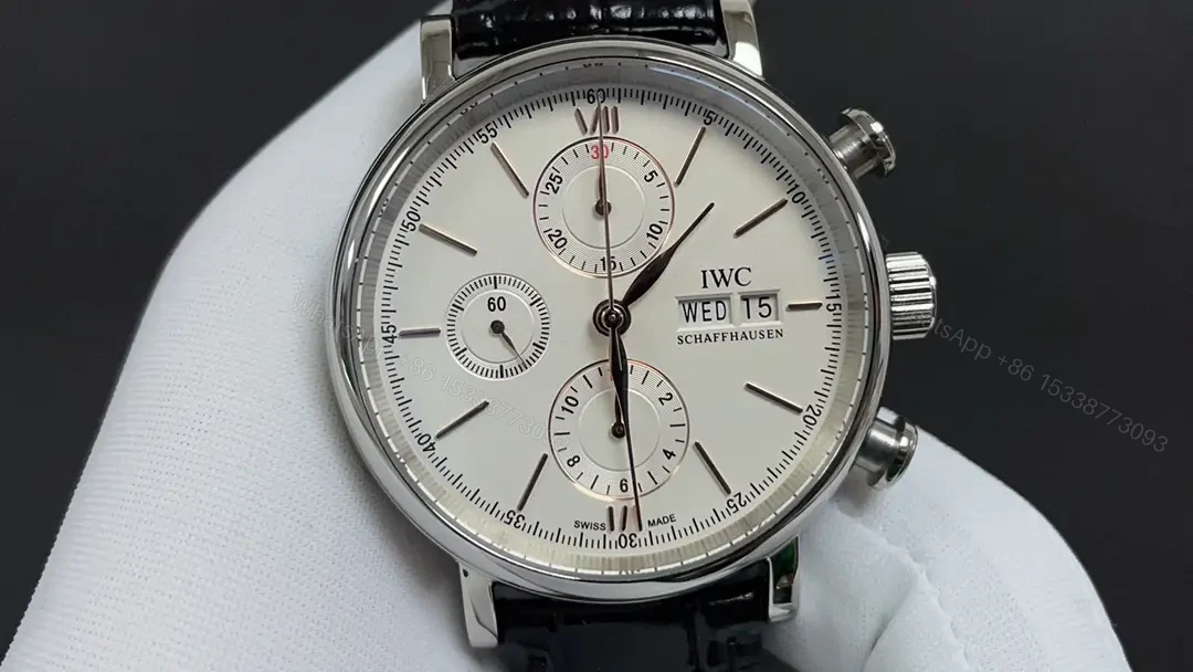 View 3 of IWC Portofino Chronograph Watch White Dial Black Leather Strap Ultimate 42MM IWC-PORT-CHR-WHT42-BLK