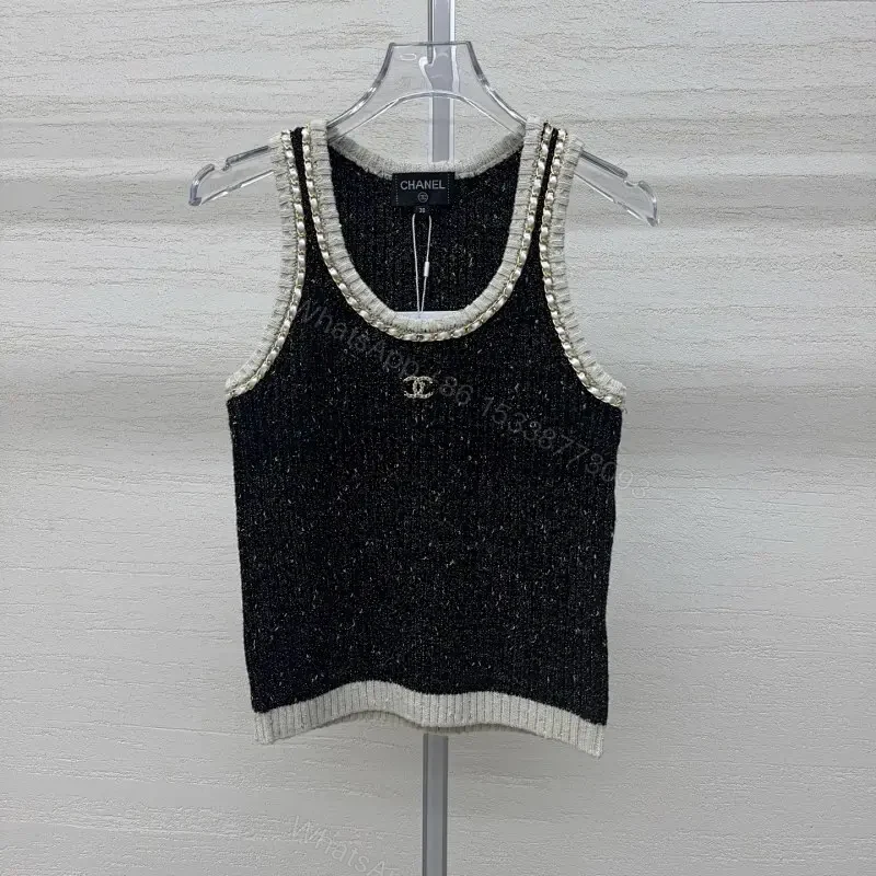 Metallic-Trim Knit Tank: Crystal Neckline, Rich Texture — view 1