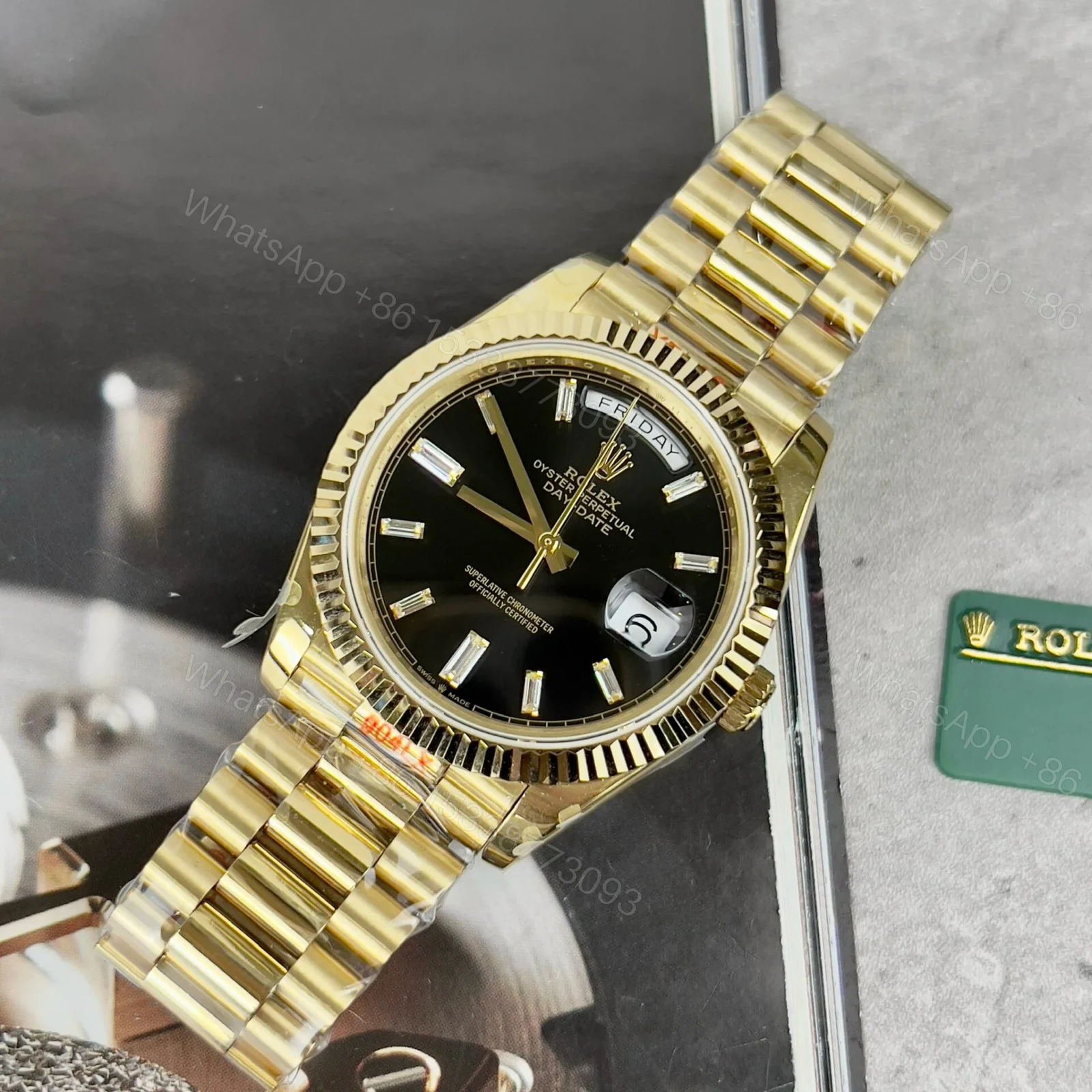 View 2 of Superclone Rolex Day-Date Bright Black Diamond Dial 228238-0004 40 mm