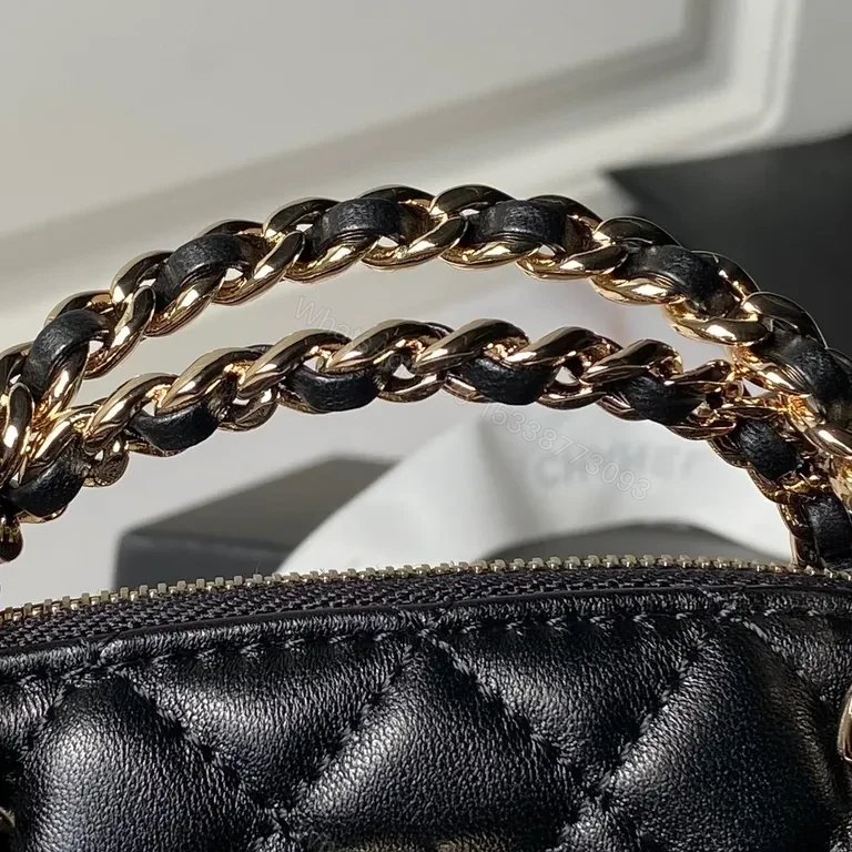View 2 of Mini Quilted Black Flap Bag with Gold Chain â€” Everyday Luxe