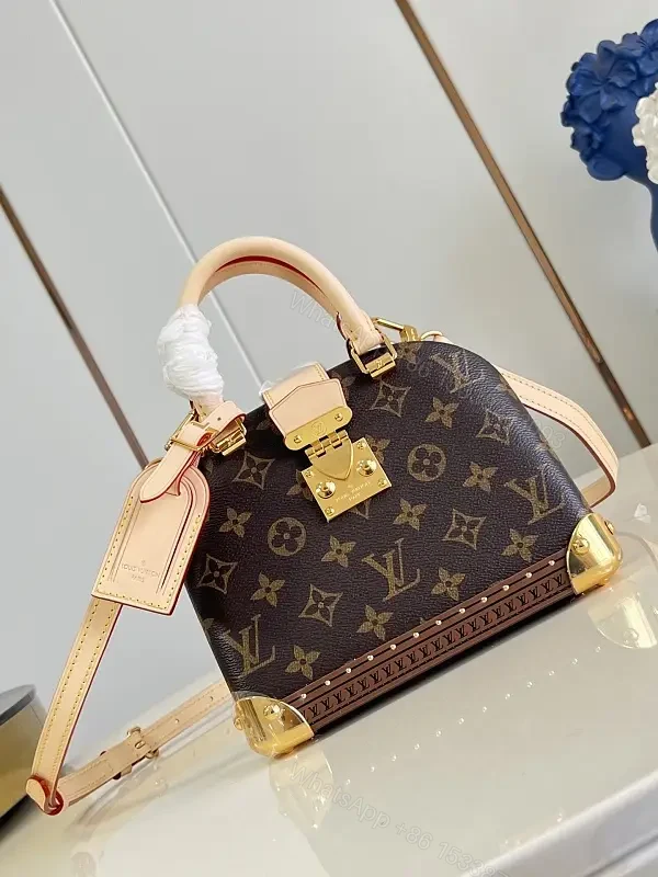 Dark Brown Canvas Satchel: Leather Trim, Gold Hardware, LV Monogram — view 1