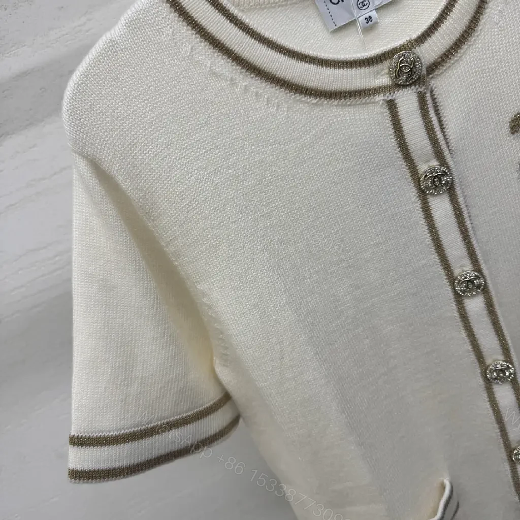 View 2 of Ivory Knit Cardigan: Structured, Luxe Detailing, Short-Sleeve