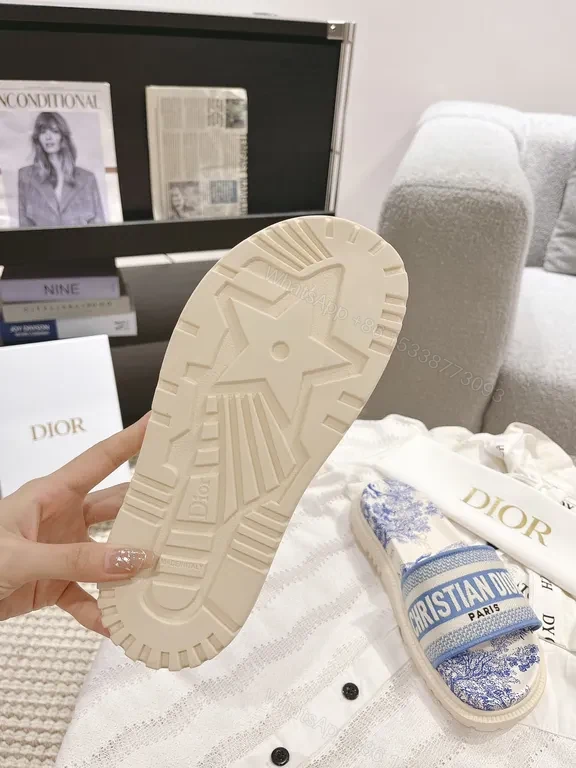 View 2 of Blue Toile Luxury Slides: Dior-Style, Cushioned Comfort Sandals