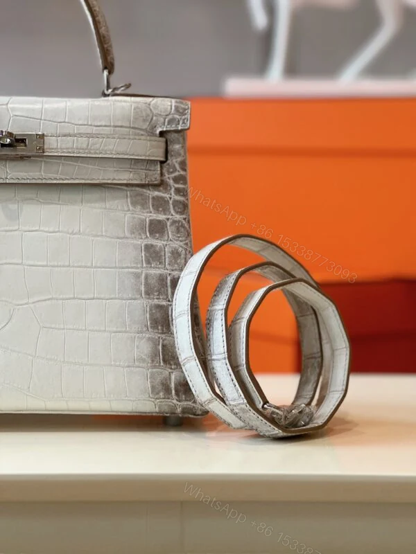 View 2 of Hermes Kelly 25 Himalaya Albino Genuine Crocodile Leather Palladium Hardware