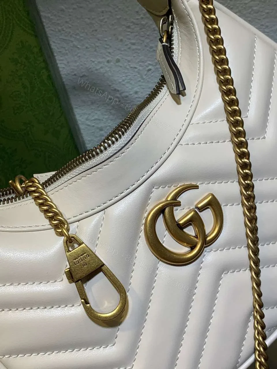 View 5 of Gucci GG Marmont Half Moon Luxury Handbag White 24cm
