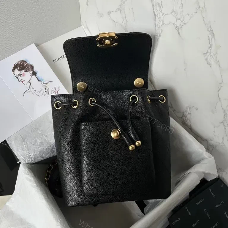 View 6 of Chanel-Inspired Quilted Leather Backpack with Gold Hardware