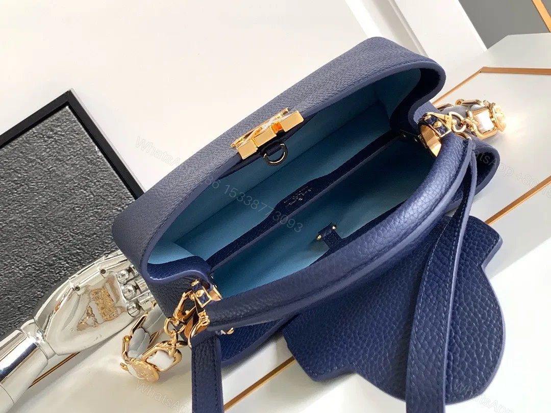 View 6 of Louis Vuitton LV Capucines BB Woman’ Like Auth Navy Blue Handbags 27x18x9cm