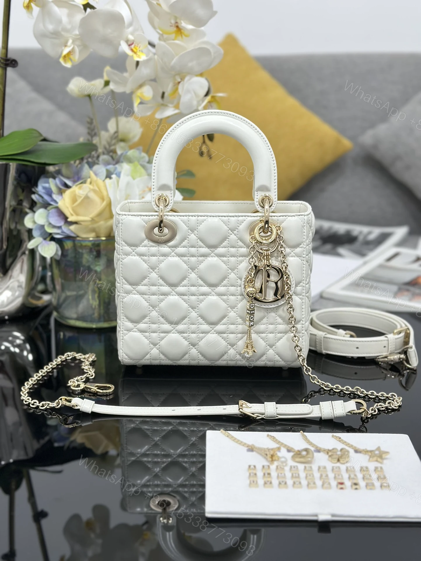 Dior 高仿 女款 Lady 白色藤格紋手提包 經典百搭款 — view 1