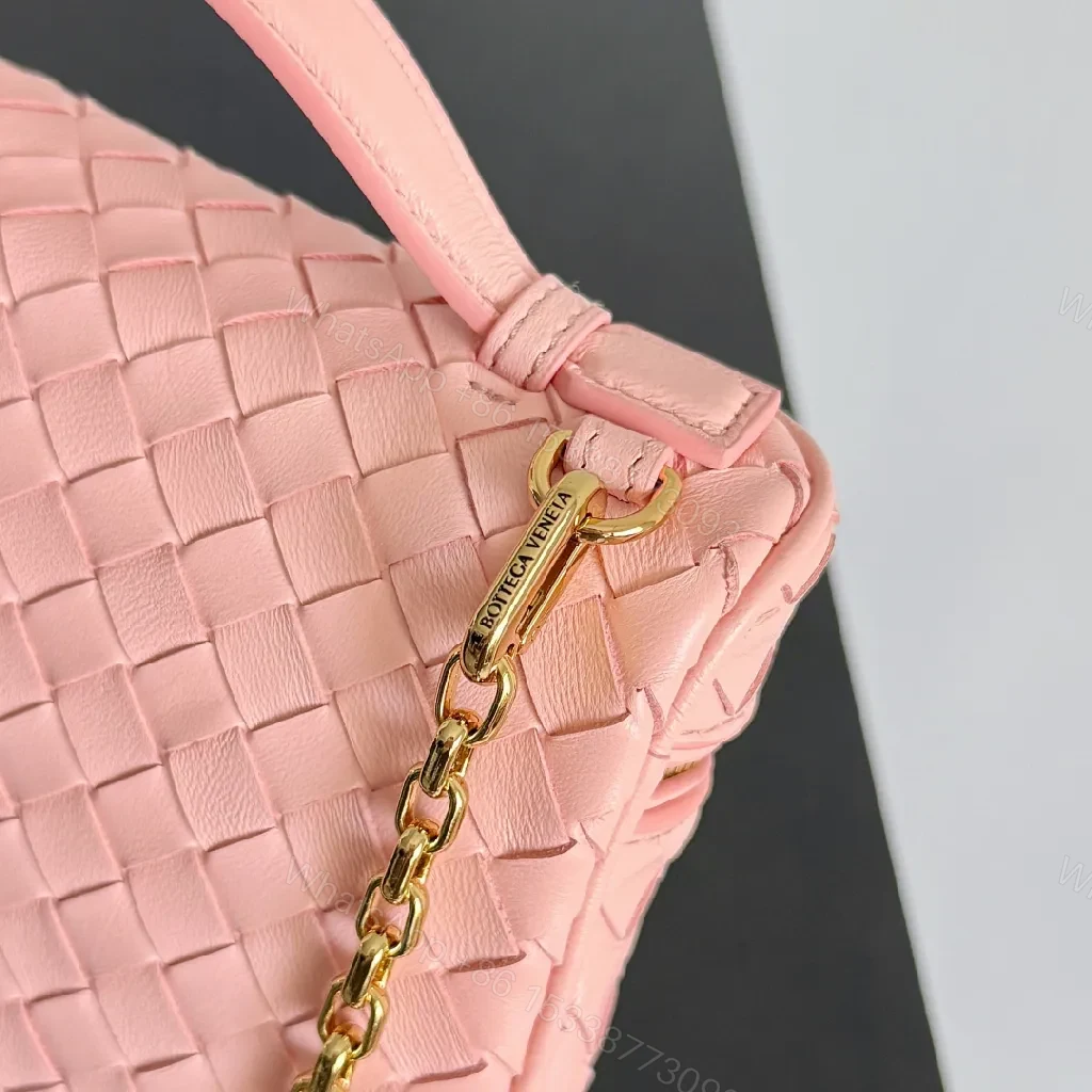 View 6 of Soft Pink Woven Crossbody: Mini Luxe, Gold Hardware Set