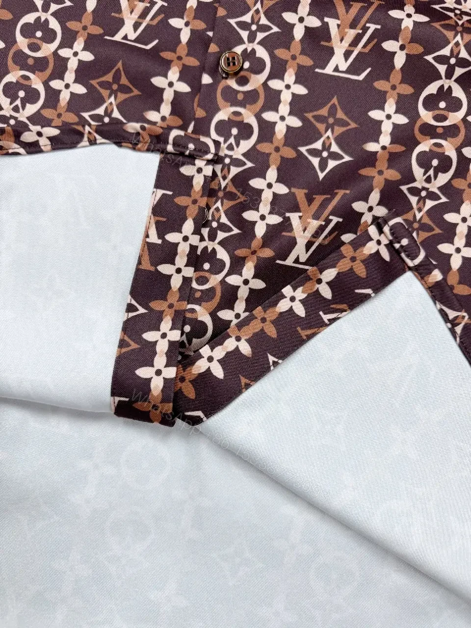 View 9 of Chocolate Brown + Premium Fabric + Button-Front Shirt + Bold Monogram Detail + Men’s Shirt