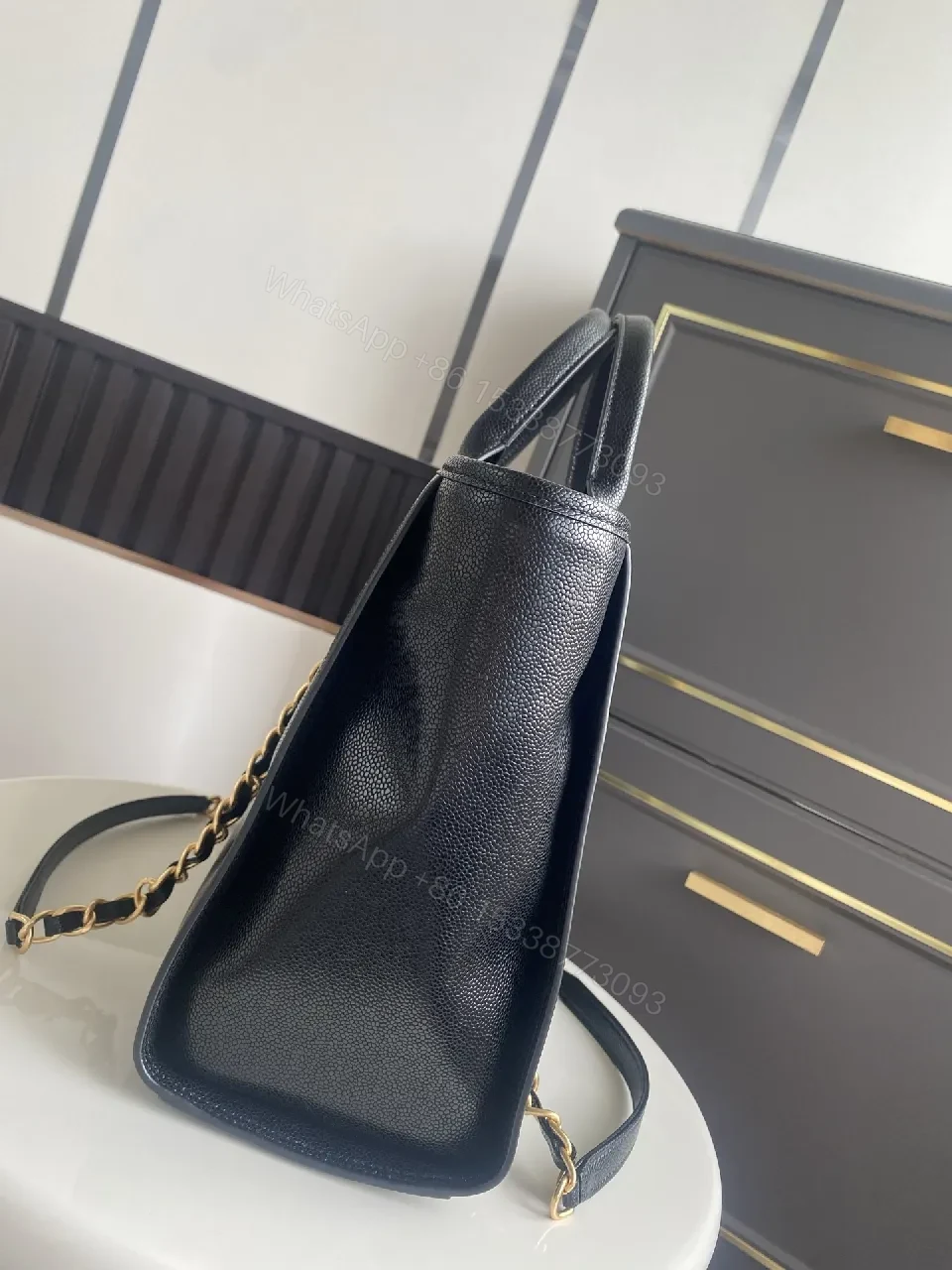 View 4 of Chic Black Pebbled Leather Tote — Structured Everyday Lux
