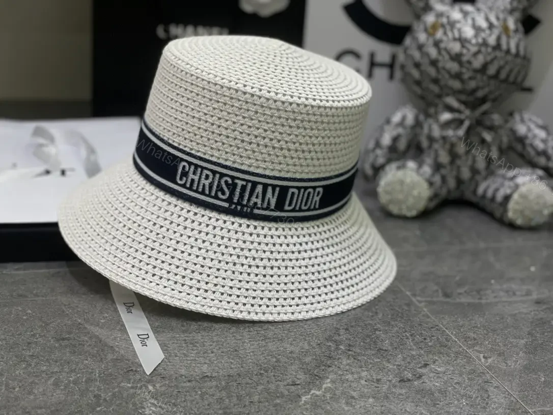 View 5 of Light Beige Straw Bucket Hat with Navy Band