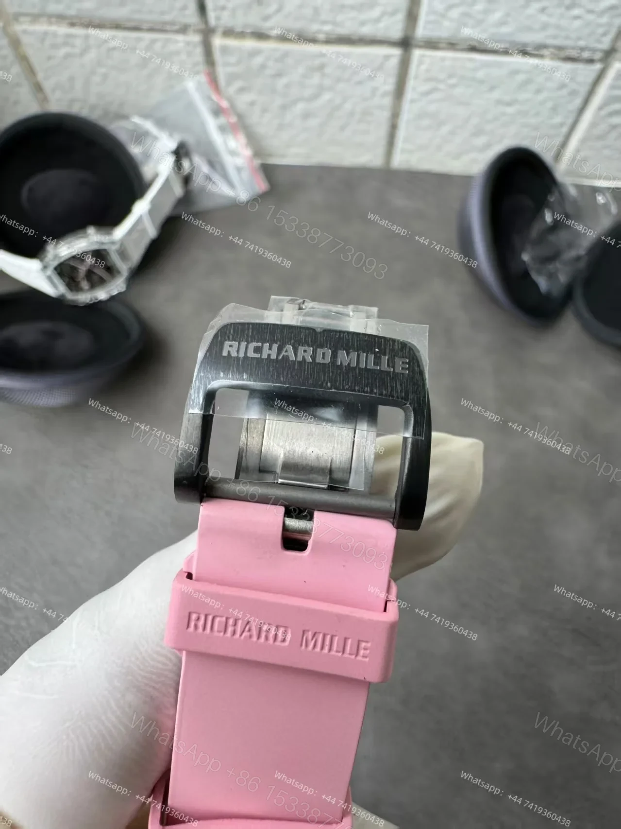 View 15 of Super Clone Richard Mille RM67-02 Sapphire Crystal Skeleton Tourbillon 1:1 Replica Watch with Pink Rubber Strap