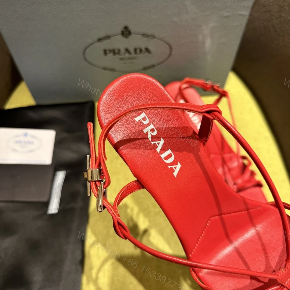 View 6 of 高仿Prada*1X504M方頭一字中踭涼鞋5.5CM紅色免檢版