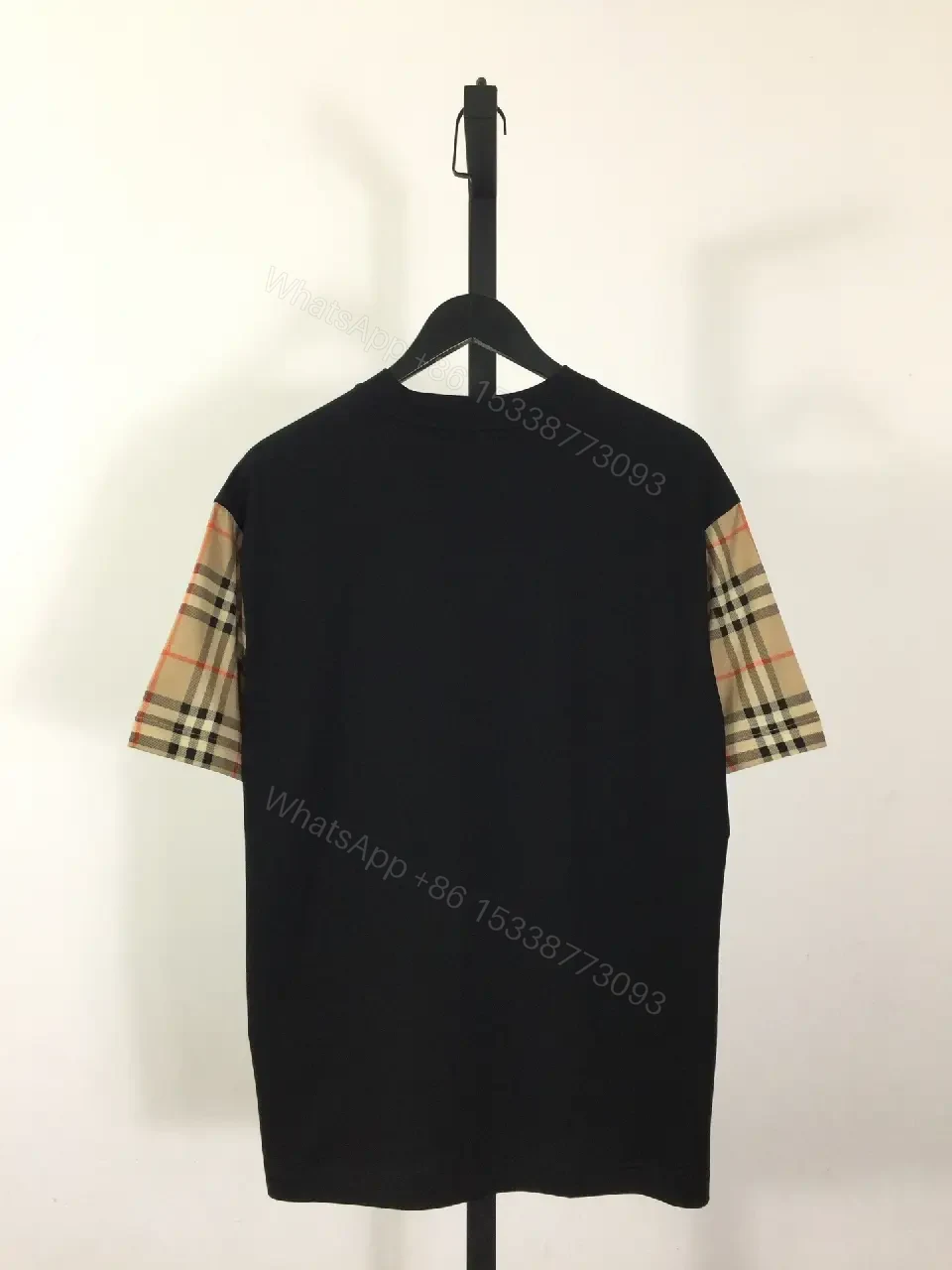 View 8 of Black Black Tee with Plaid Sleeves – Modern Minimalist Upgrade