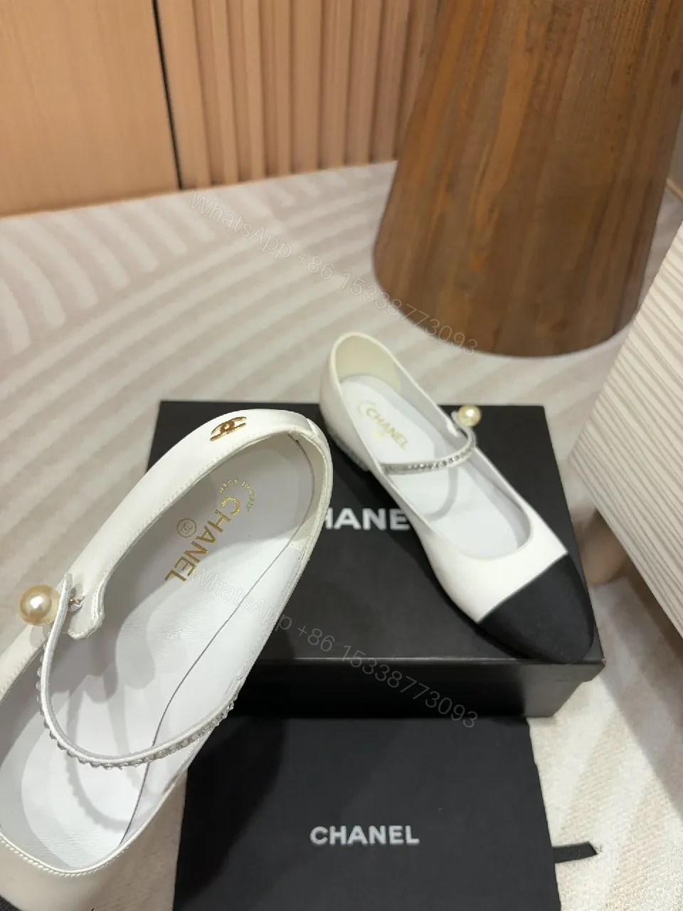 View 6 of Two-Tone Pearl-Accent Mary Jane Flats
