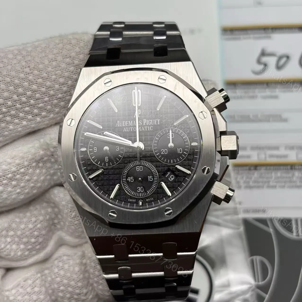 View 3 of Best Swiss Clone Replica Audemars Piguet Royal Oak – Silver/Black Chronograph