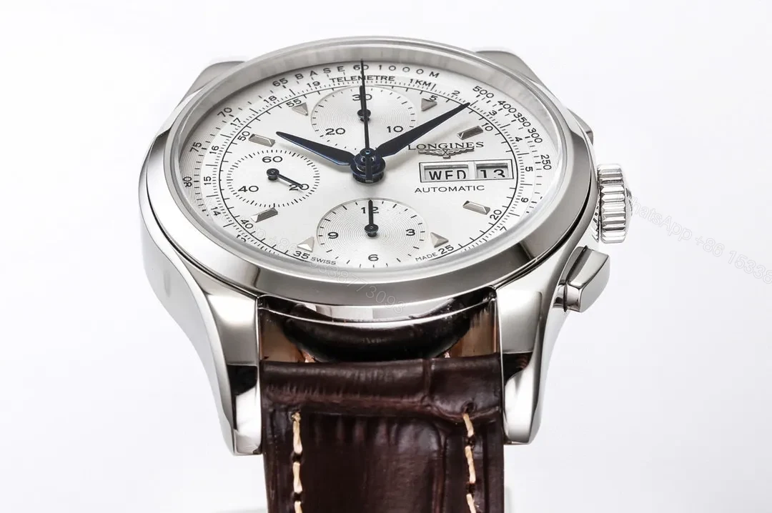 View 5 of Longines Classic Re Edition Men’s Watch Silver Case White Dial Brown Leather Strap 40mm