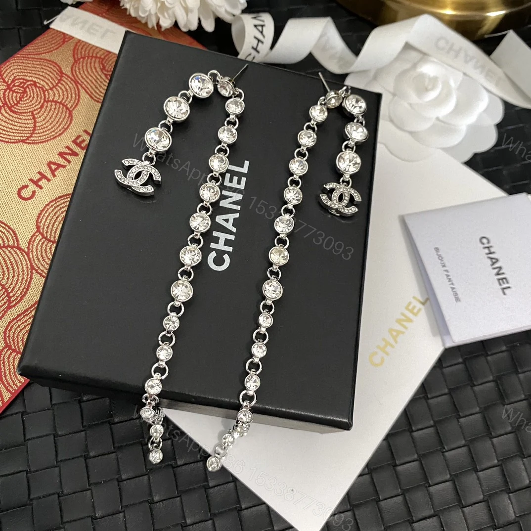 Chanel 高仿女士長鏈耳環 閃耀鋯石雙C設計感款 — view 1
