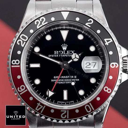 View 10 of Rolex GMT-Master II Red & Black Bezel Black Dial Coke 16710 Oyster Replica