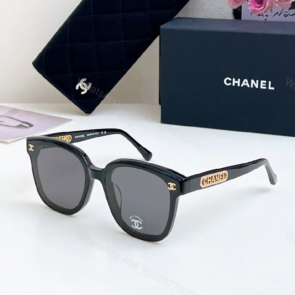 Bold Black Sunglasses with Gold-Accent Luxury Detail (Sunglasses) — view 1