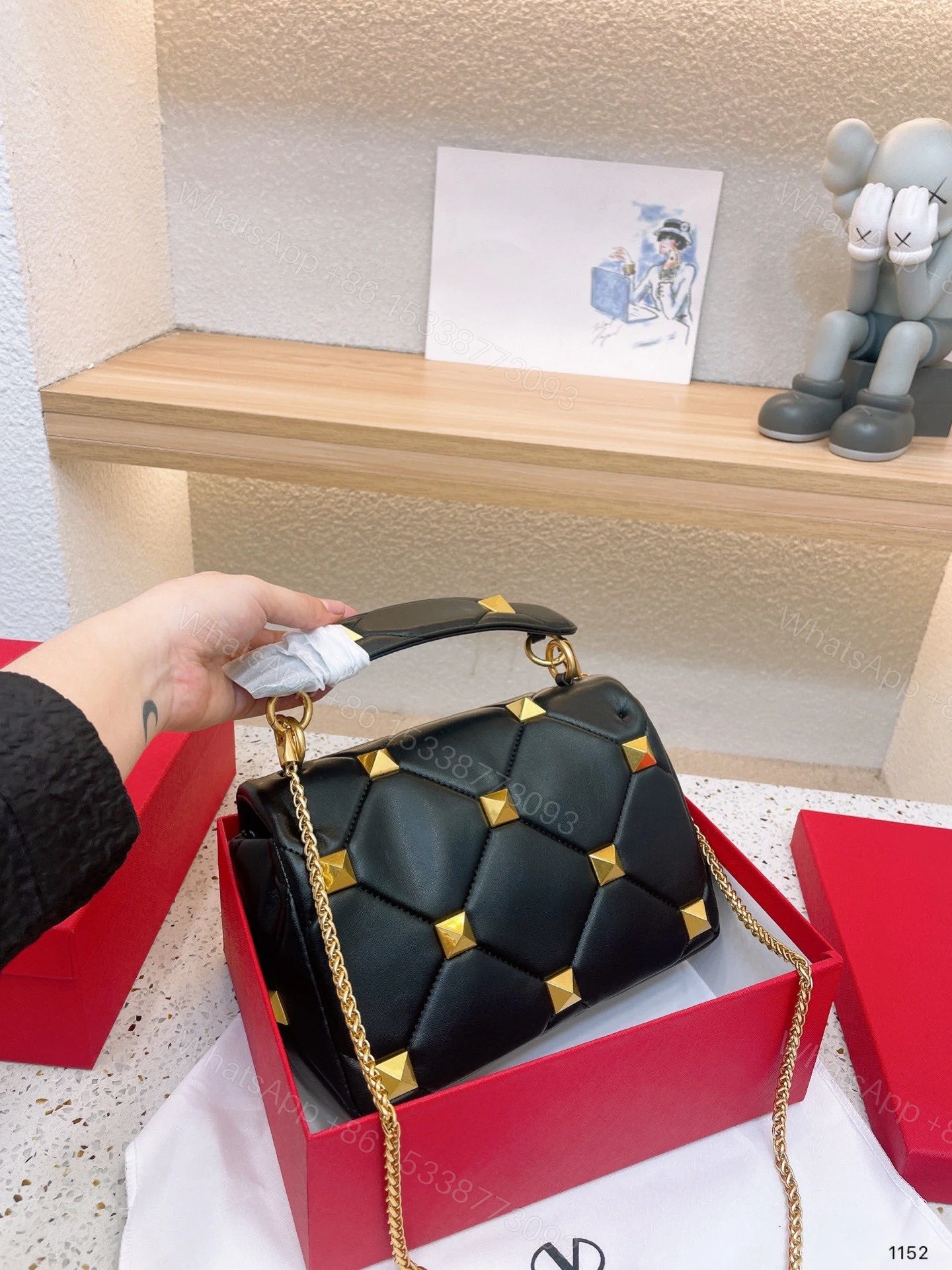View 5 of VALENTINO GARAVANI ROMAN STUD CHAIN LINK SHOULDER BAG IN BLACK