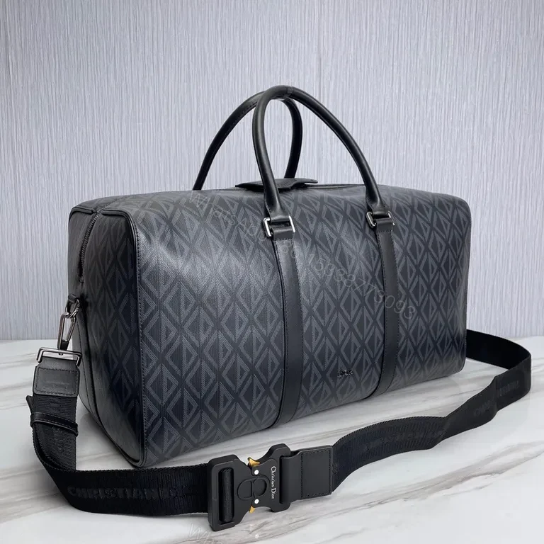 View 3 of Black + Leather + Modern/Geometric + DIOR Insignia + Duffel Bag