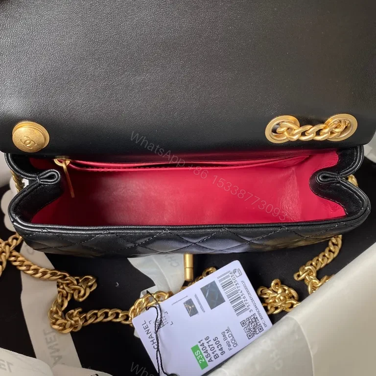View 7 of Black Calf Leather Quilted Crossbody with Gold Chain - Luxe, Adjustable, Everyday Chic