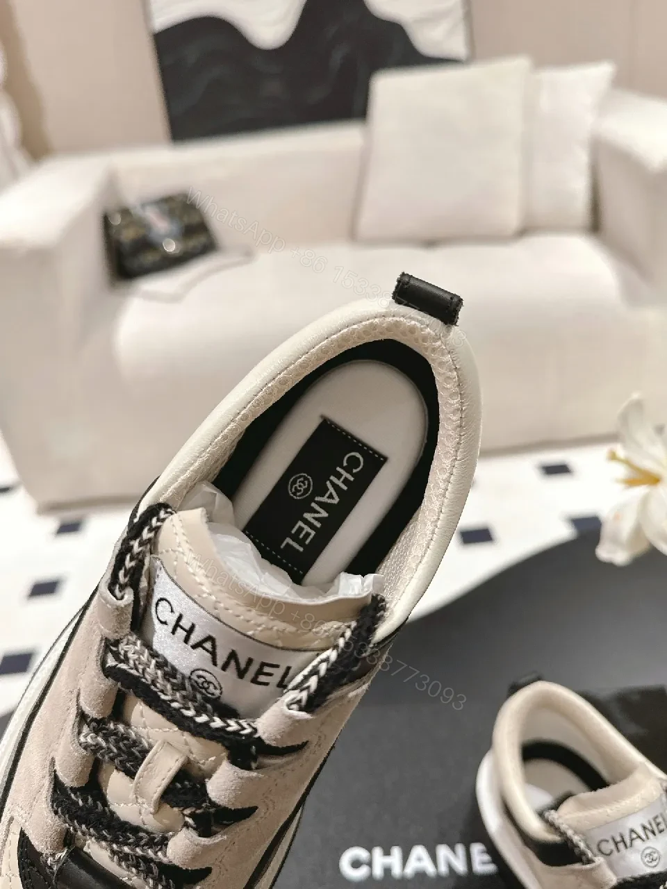 View 4 of Chic Quilted Leather Sneaker: Luxe Contrast, All-Day Comfort