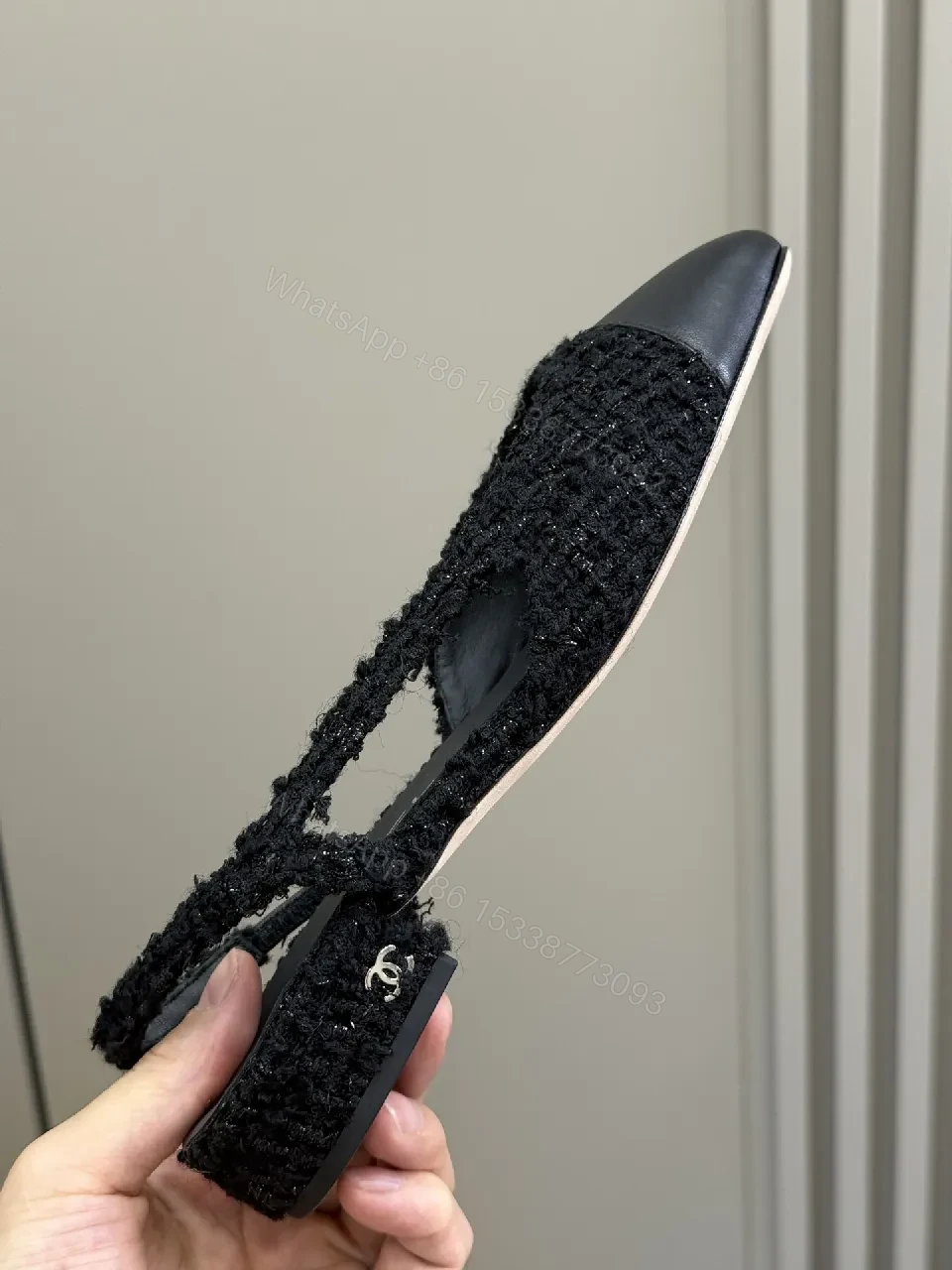 View 9 of Black Tweed Leather Cap-Toe Slingback Pumps, Chic Everyday Style
