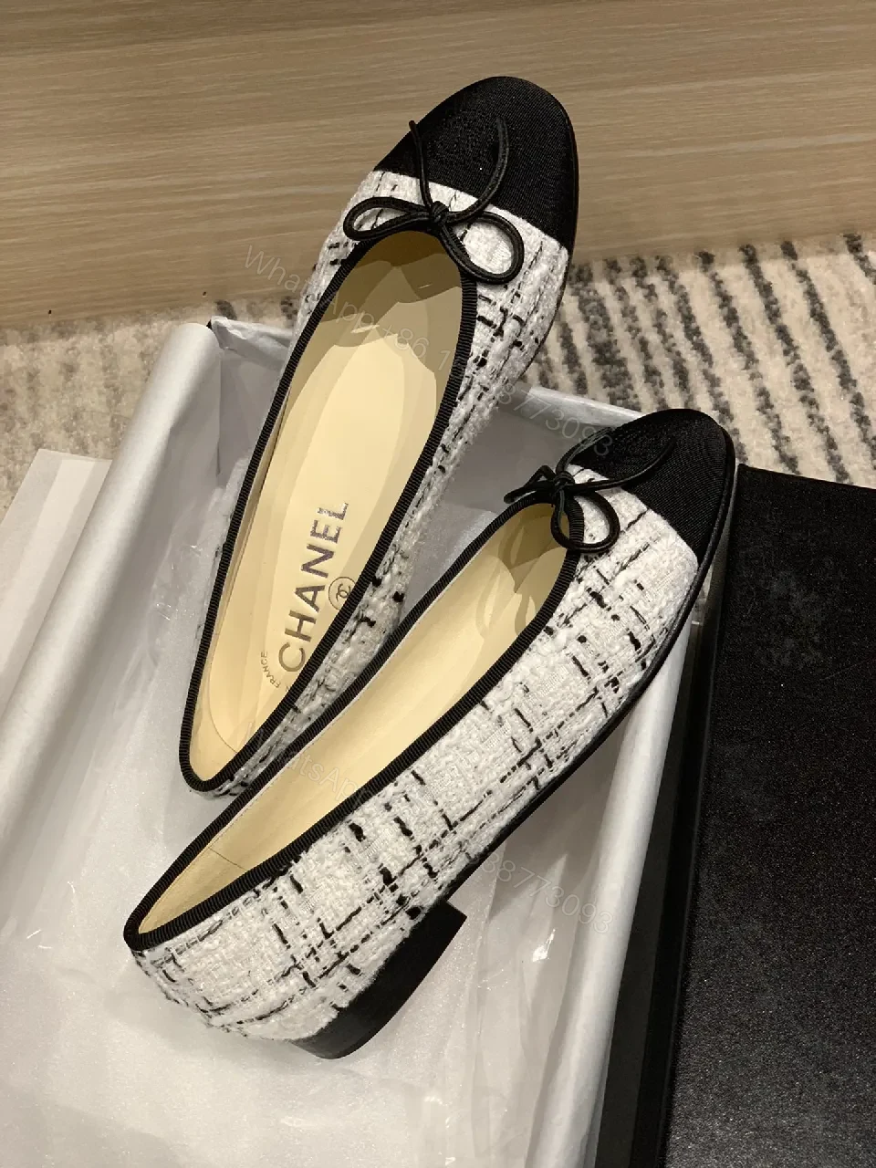 View 5 of Tweed Cap-Toe Ballet Flats - Subtle Texture, Polished Silhouette