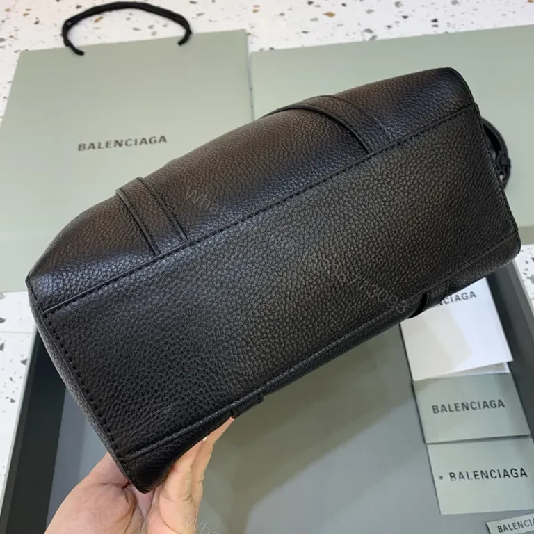 View 3 of Sleek Pebbled Leather Tote â€“ Balenciaga-Inspired, Black, All-Day Versatility