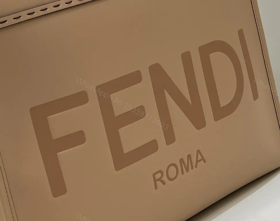 View 2 of Structured Minimalist Tote: Tan Leather, Fendi-Inspired Hardware